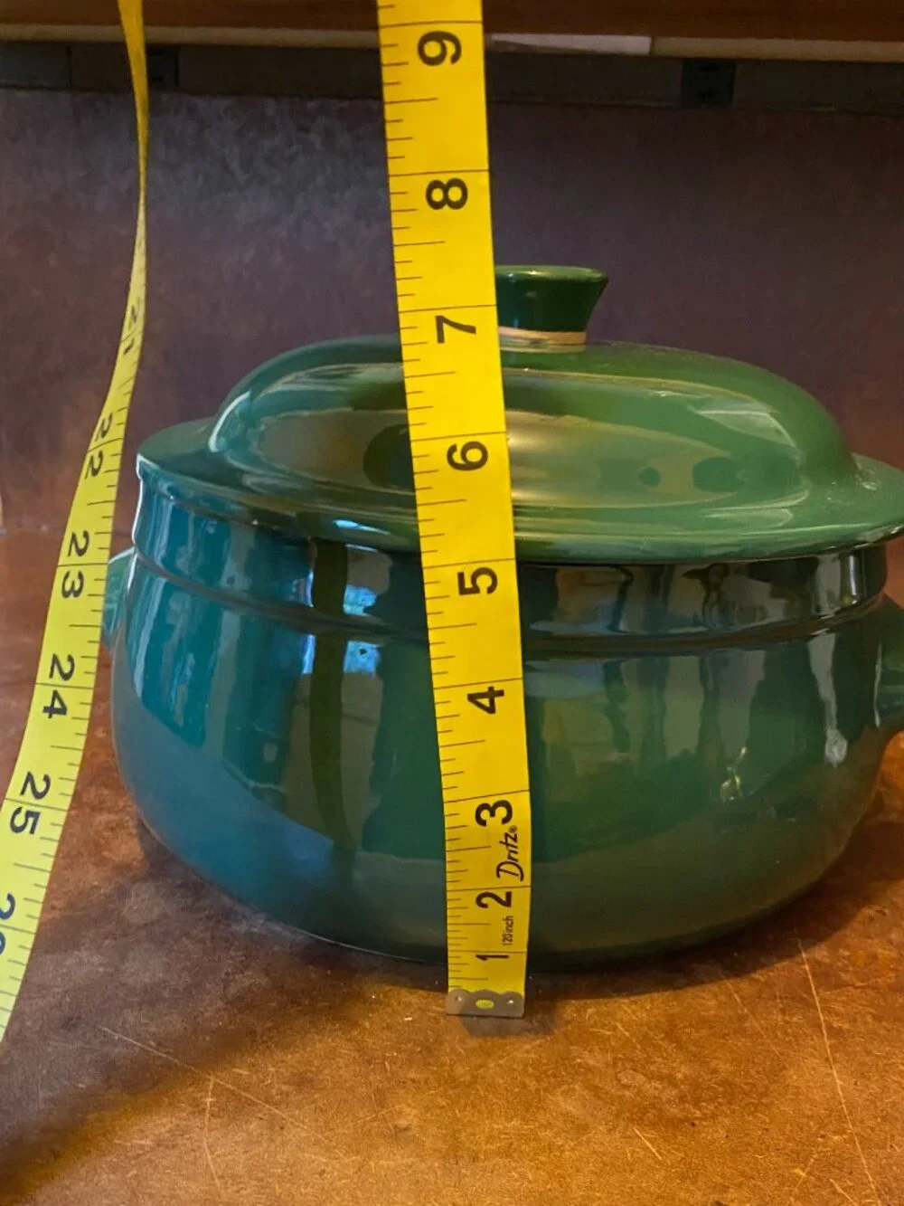 1990s Emile Henry Forest Green Round Ceramic Casserole Dutch Oven Vintage